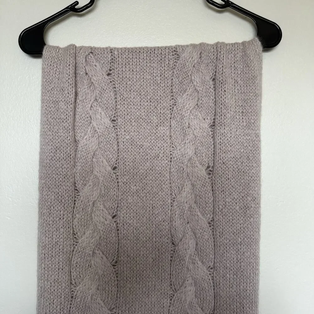 Coach Blush Pink Cable Knit Chunky Mohair Wool Blend Leather Tag Scarf Sz 23x80